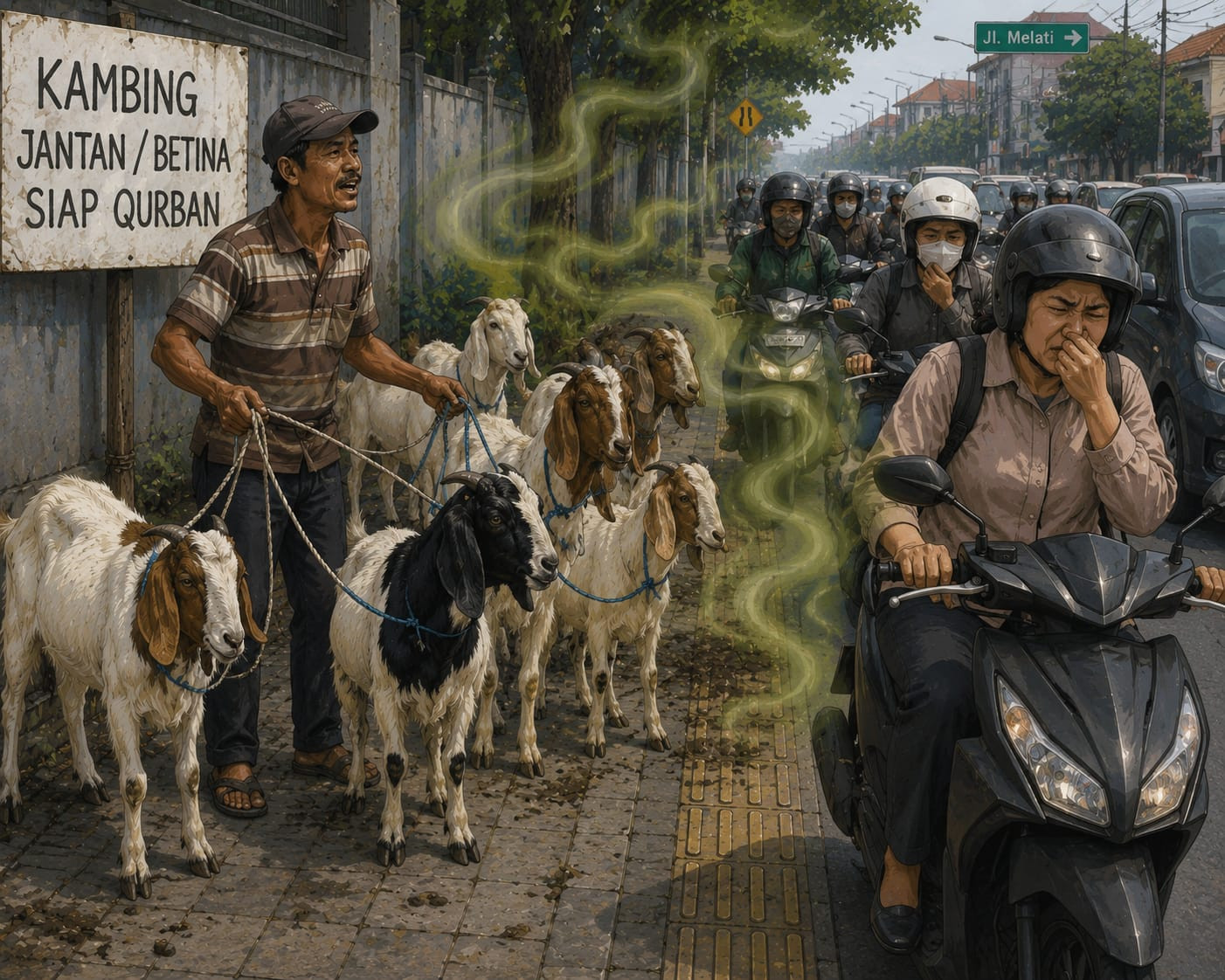 Lapak Hewan Kurban Gunakan Trotoar di Jalan Sindang Terusan, Warga Keluhkan Bau Menyengat